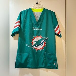 Miami Dolphins NFL Scrub Top with Pockets Adult Unisex Sz Medium